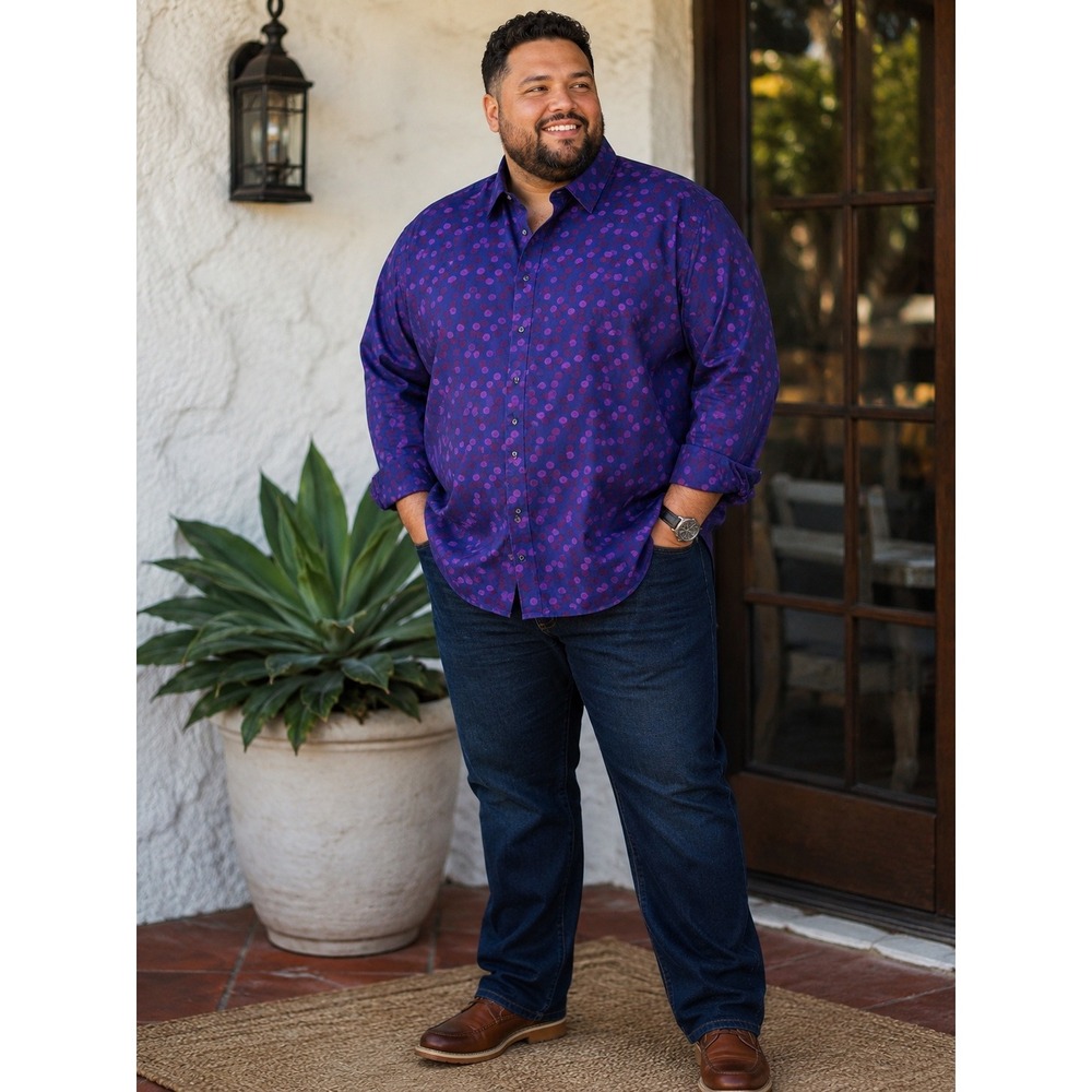 Synergy Mens Geometric Button Down Shirt 6XL Long Sleeve Maximalist Retro Purple